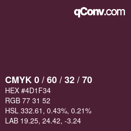 カラーコード: CMYK 0 / 60 / 32 / 70 | qconv.com