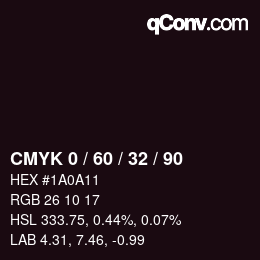 カラーコード: CMYK 0 / 60 / 32 / 90 | qconv.com