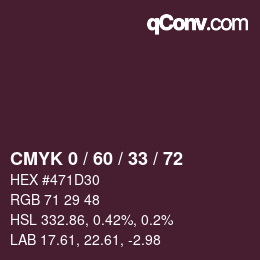 カラーコード: CMYK 0 / 60 / 33 / 72 | qconv.com