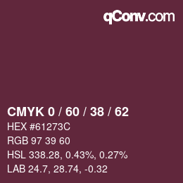 カラーコード: CMYK 0 / 60 / 38 / 62 | qconv.com