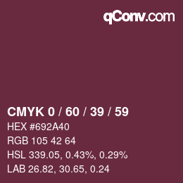 カラーコード: CMYK 0 / 60 / 39 / 59 | qconv.com