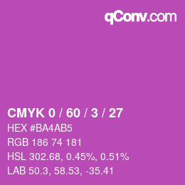 カラーコード: CMYK 0 / 60 / 3 / 27 | qconv.com