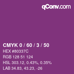 カラーコード: CMYK 0 / 60 / 3 / 50 | qconv.com
