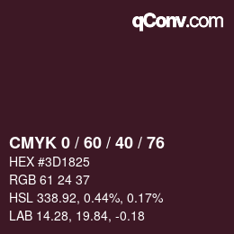 カラーコード: CMYK 0 / 60 / 40 / 76 | qconv.com