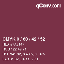 カラーコード: CMYK 0 / 60 / 42 / 52 | qconv.com