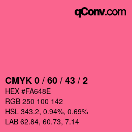 カラーコード: CMYK 0 / 60 / 43 / 2 | qconv.com