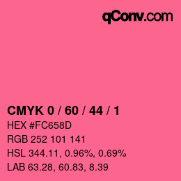 カラーコード: CMYK 0 / 60 / 44 / 1 | qconv.com
