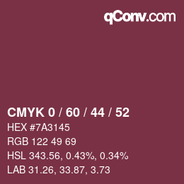 カラーコード: CMYK 0 / 60 / 44 / 52 | qconv.com