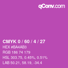 カラーコード: CMYK 0 / 60 / 4 / 27 | qconv.com