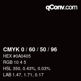 カラーコード: CMYK 0 / 60 / 50 / 96 | qconv.com
