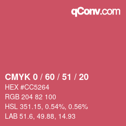 カラーコード: CMYK 0 / 60 / 51 / 20 | qconv.com