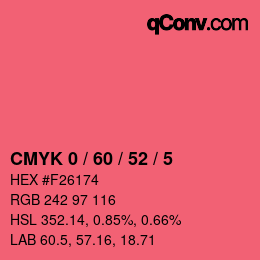 カラーコード: CMYK 0 / 60 / 52 / 5 | qconv.com