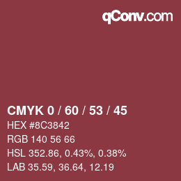 カラーコード: CMYK 0 / 60 / 53 / 45 | qconv.com