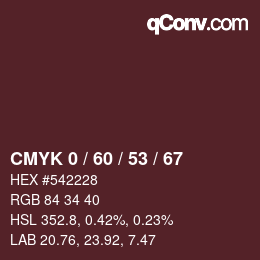 カラーコード: CMYK 0 / 60 / 53 / 67 | qconv.com