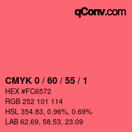 カラーコード: CMYK 0 / 60 / 55 / 1 | qconv.com