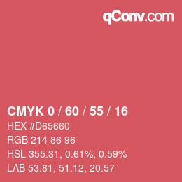 カラーコード: CMYK 0 / 60 / 55 / 16 | qconv.com
