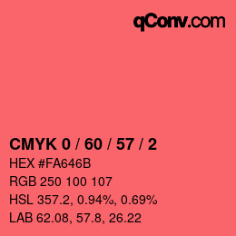 カラーコード: CMYK 0 / 60 / 57 / 2 | qconv.com