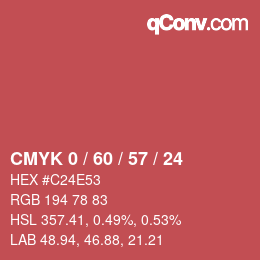 カラーコード: CMYK 0 / 60 / 57 / 24 | qconv.com