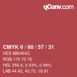カラーコード: CMYK 0 / 60 / 57 / 31 | qconv.com