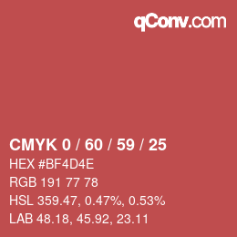 カラーコード: CMYK 0 / 60 / 59 / 25 | qconv.com