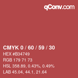 カラーコード: CMYK 0 / 60 / 59 / 30 | qconv.com