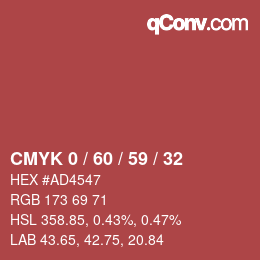 カラーコード: CMYK 0 / 60 / 59 / 32 | qconv.com