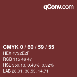 カラーコード: CMYK 0 / 60 / 59 / 55 | qconv.com