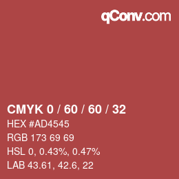 カラーコード: CMYK 0 / 60 / 60 / 32 | qconv.com