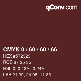 Farbcode: CMYK 0 / 60 / 60 / 66 | qconv.com