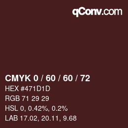 Farbcode: CMYK 0 / 60 / 60 / 72 | qconv.com