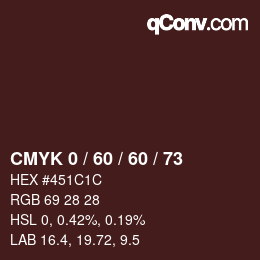 Farbcode: CMYK 0 / 60 / 60 / 73 | qconv.com