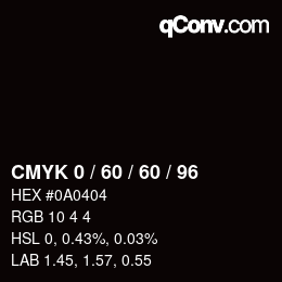 Farbcode: CMYK 0 / 60 / 60 / 96 | qconv.com