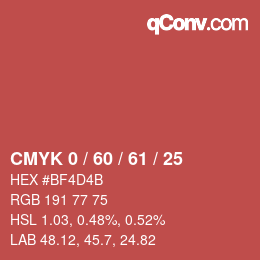 颜色代码: CMYK 0 / 60 / 61 / 25 | qconv.com