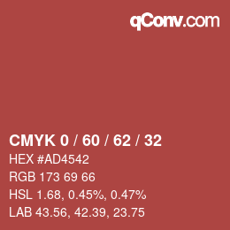 カラーコード: CMYK 0 / 60 / 62 / 32 | qconv.com