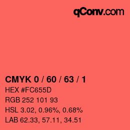 カラーコード: CMYK 0 / 60 / 63 / 1 | qconv.com