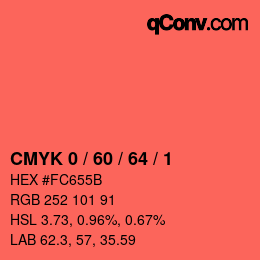 カラーコード: CMYK 0 / 60 / 64 / 1 | qconv.com