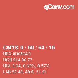 カラーコード: CMYK 0 / 60 / 64 / 16 | qconv.com