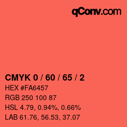 Farbcode: CMYK 0 / 60 / 65 / 2 | qconv.com