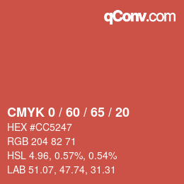 カラーコード: CMYK 0 / 60 / 65 / 20 | qconv.com