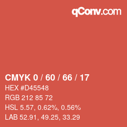 カラーコード: CMYK 0 / 60 / 66 / 17 | qconv.com