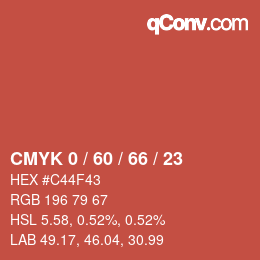 カラーコード: CMYK 0 / 60 / 66 / 23 | qconv.com