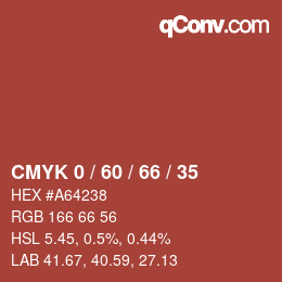 カラーコード: CMYK 0 / 60 / 66 / 35 | qconv.com