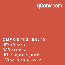 カラーコード: CMYK 0 / 60 / 68 / 18 | qconv.com