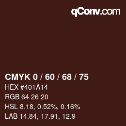カラーコード: CMYK 0 / 60 / 68 / 75 | qconv.com