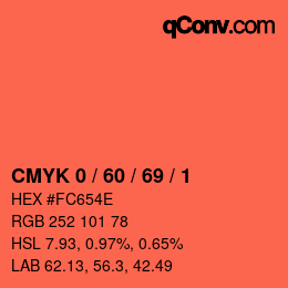 カラーコード: CMYK 0 / 60 / 69 / 1 | qconv.com