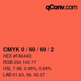 カラーコード: CMYK 0 / 60 / 69 / 2 | qconv.com