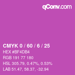カラーコード: CMYK 0 / 60 / 6 / 25 | qconv.com