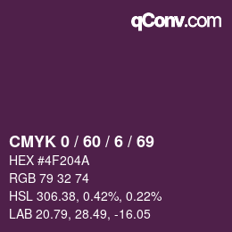 カラーコード: CMYK 0 / 60 / 6 / 69 | qconv.com