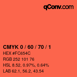 カラーコード: CMYK 0 / 60 / 70 / 1 | qconv.com