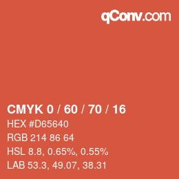 カラーコード: CMYK 0 / 60 / 70 / 16 | qconv.com